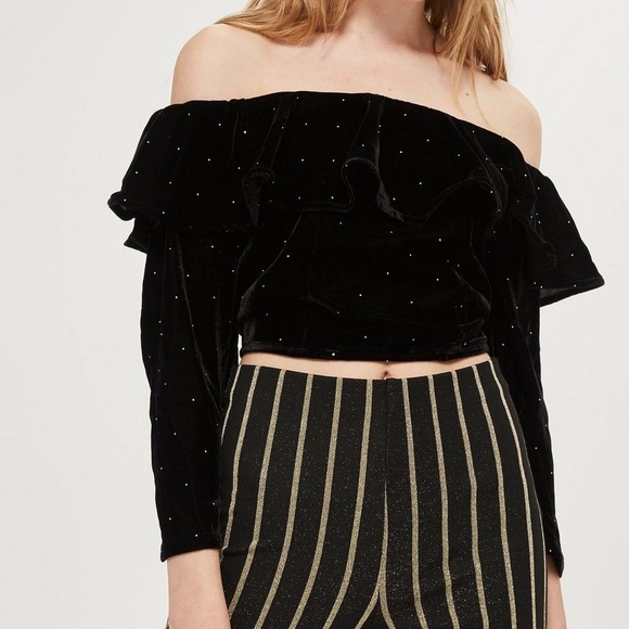 black sparkly bardot top